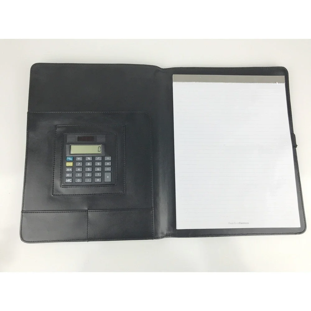 Perry Ellis Portfolio Folio‎ Black Leather Business Organizer Calculator Notepad